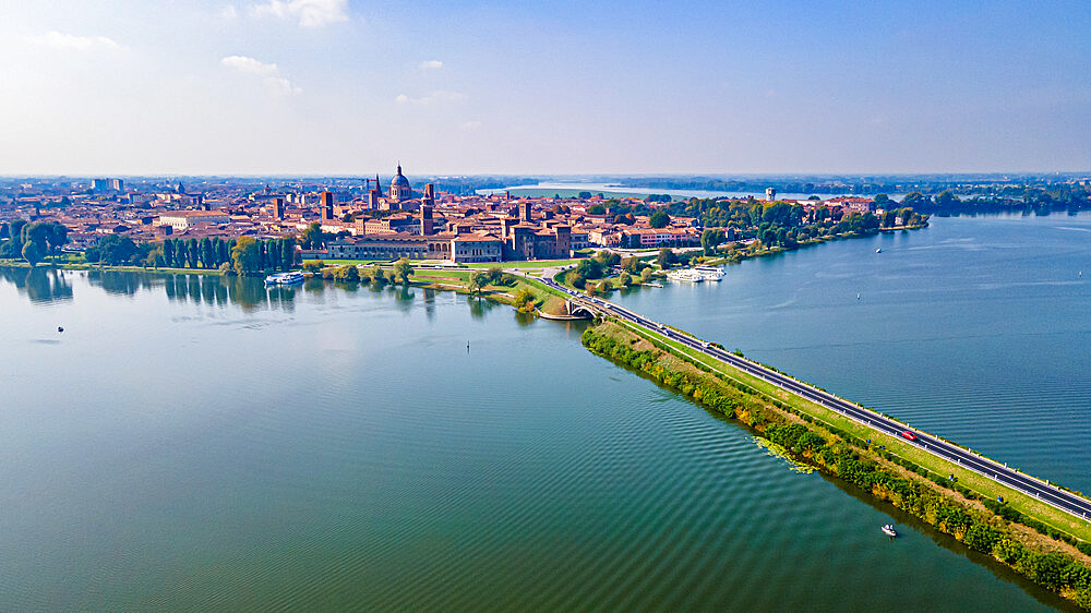 Aerial of the city of Mantua, UNESCO World Heritage Site, Lombardy, Italy, Europe