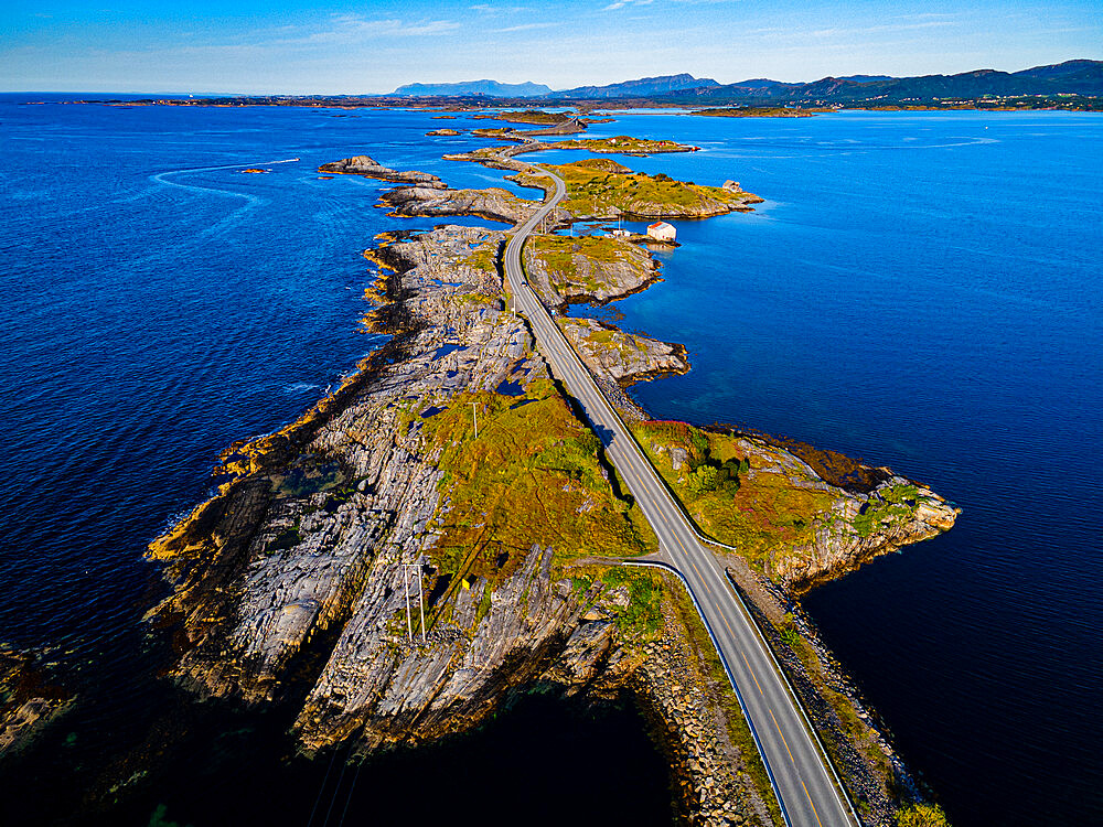 Aerial of the Atlantic Ocean Road, More og Romsdal county, Norway, Scandinavia, Europe