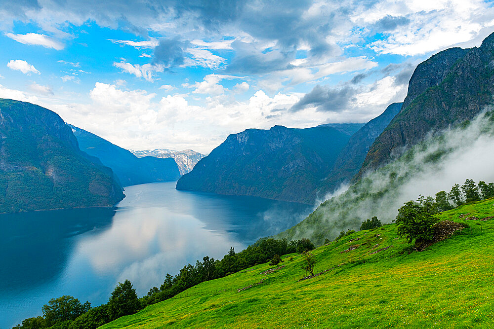 View over Aurlandsfjord, Aurland, Norway, Scandinavia, Europe