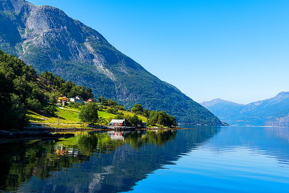 Water reflecting in Eidfjord, Vestland, Norway, Scandinavia, Europe