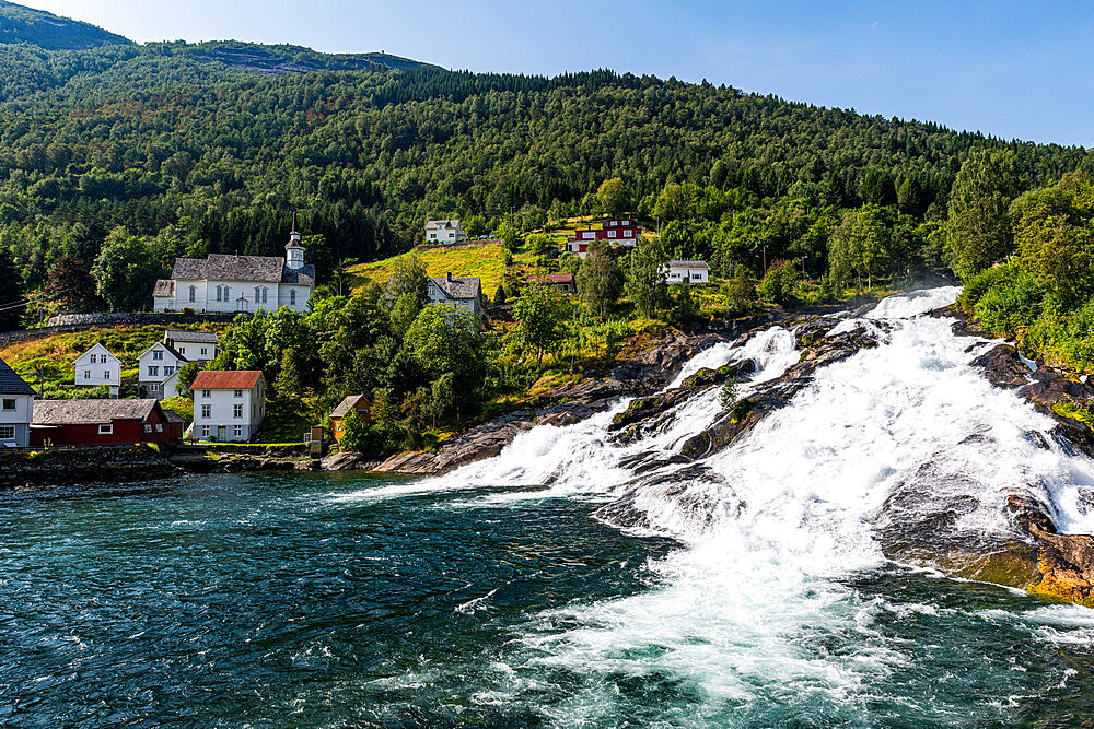 Hellesyltfossen waterfall, Flam, Geirangerfjord, Sunmore, Norway, Scandinavia, Europe