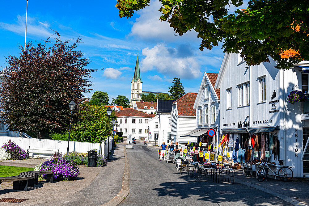 Pedestrian zone in the seaside town of Lillesand, Agder County, Norway, Scandinavia, Europe