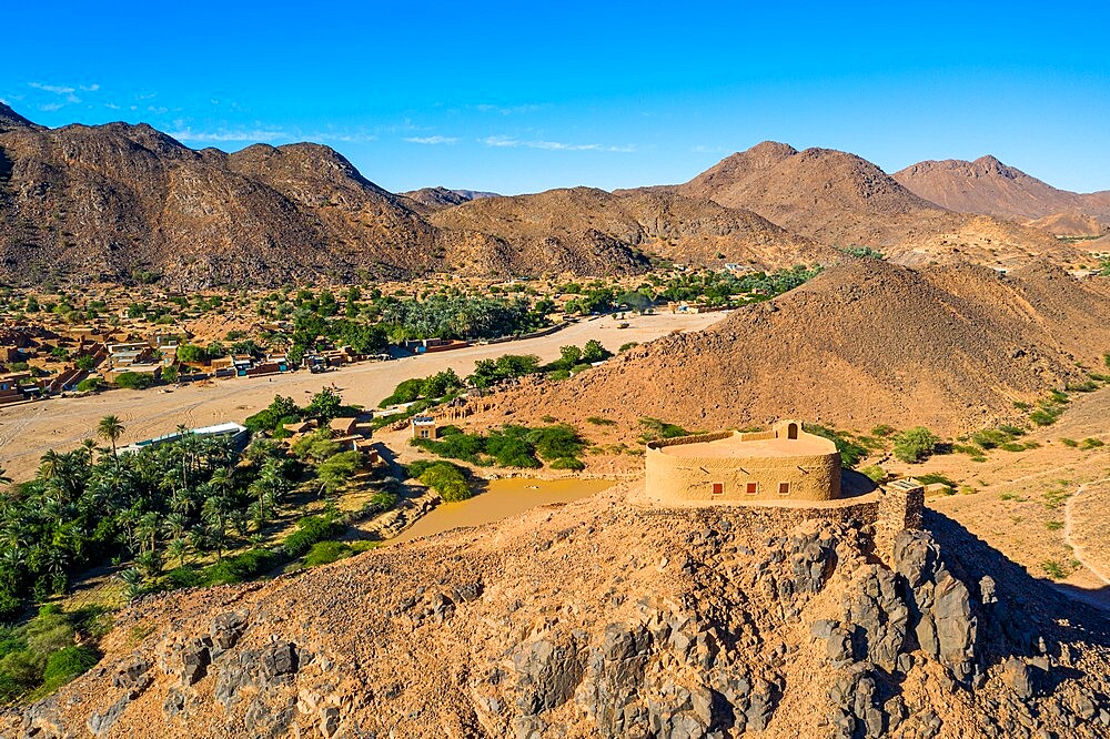 Aerial of the French Fort in the Oasis of Timia, Air Mountains, Niger, Africa