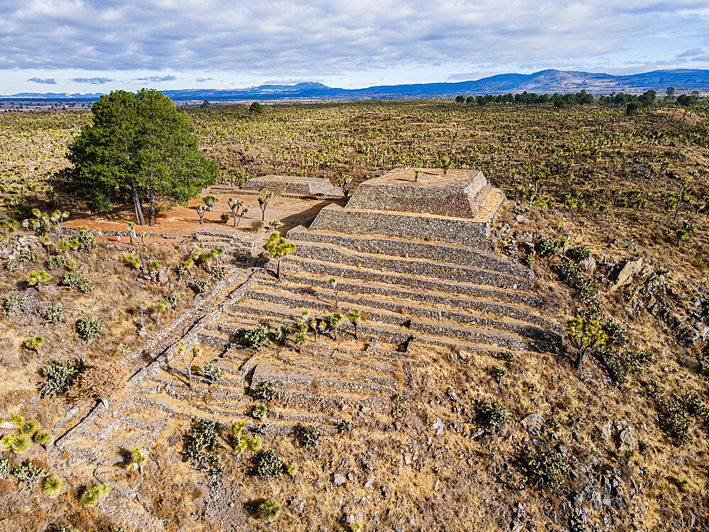 Aerial of the Mesoamerican archaeological site of Cantona, Puebla, Mexico, North America