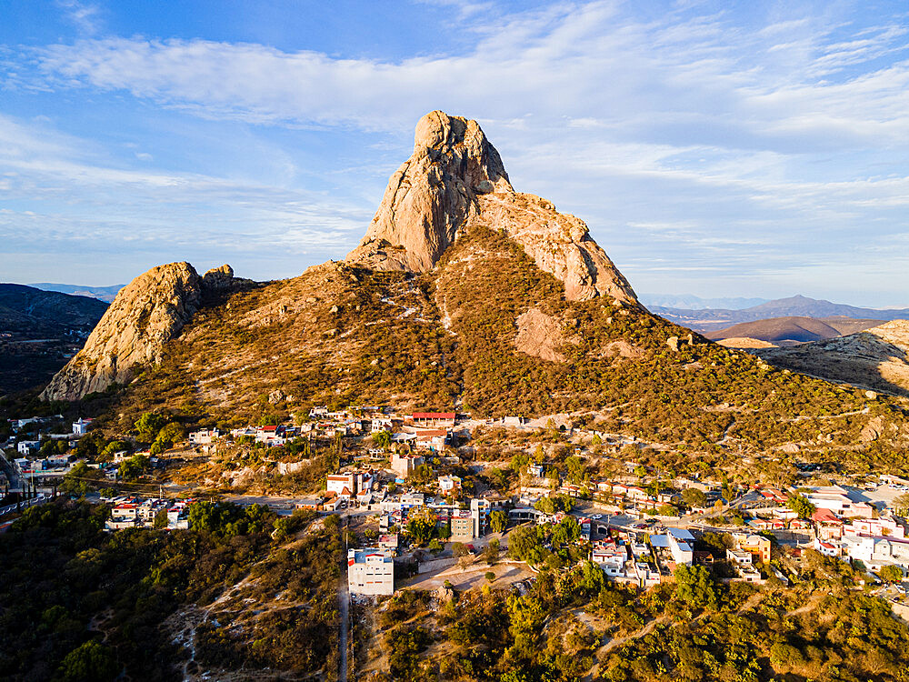 Aerial of El Bernal, third largest monolith in the world, Queretaro, Mexico, North America