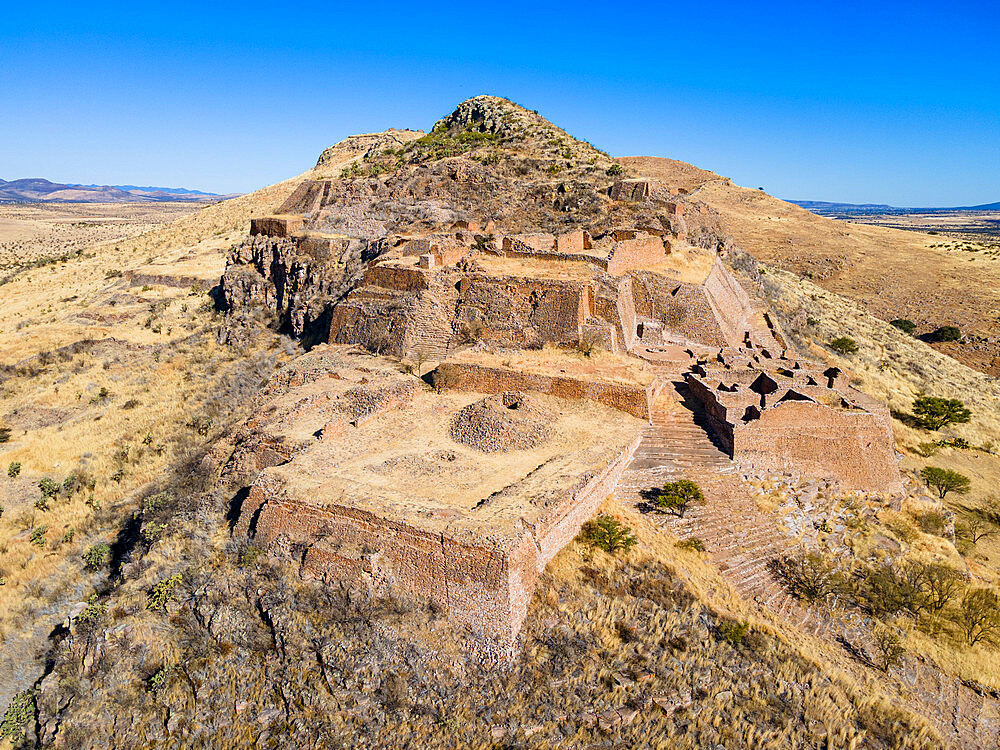 Aerial of the archaeological site of La Quemada (Chicomoztoc), Zacatecas, Mexico, North America