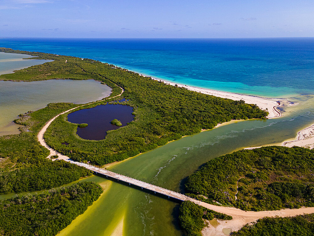 Aerial of Sian Ka'an Biosphere Reserve, UNESCO World Heritage Site, Quintana Roo, Mexico, North America