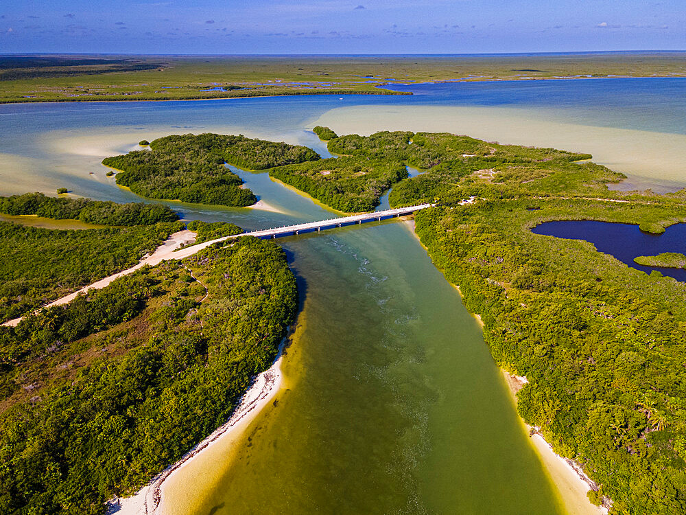 Aerial of Sian Ka'an Biosphere Reserve, UNESCO World Heritage Site, Quintana Roo, Mexico, North America