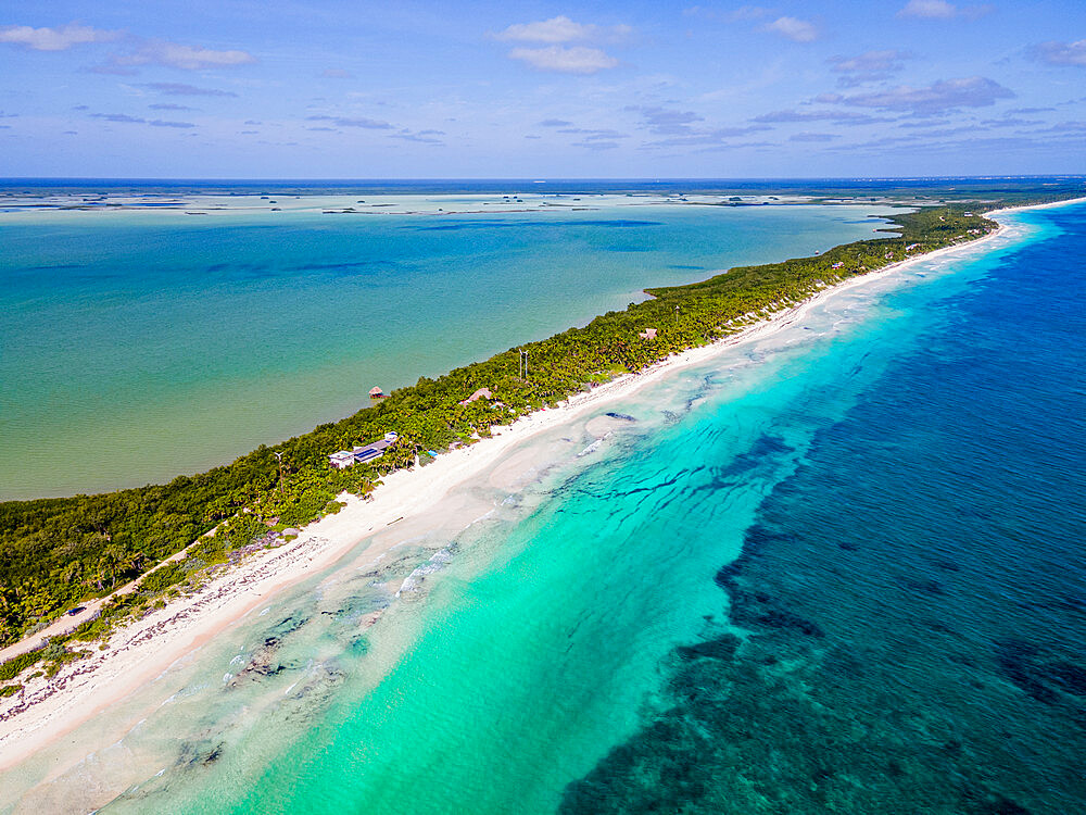 Aerial of Sian Ka'an Biosphere Reserve, UNESCO World Heritage Site, Quintana Roo, Mexico, North America