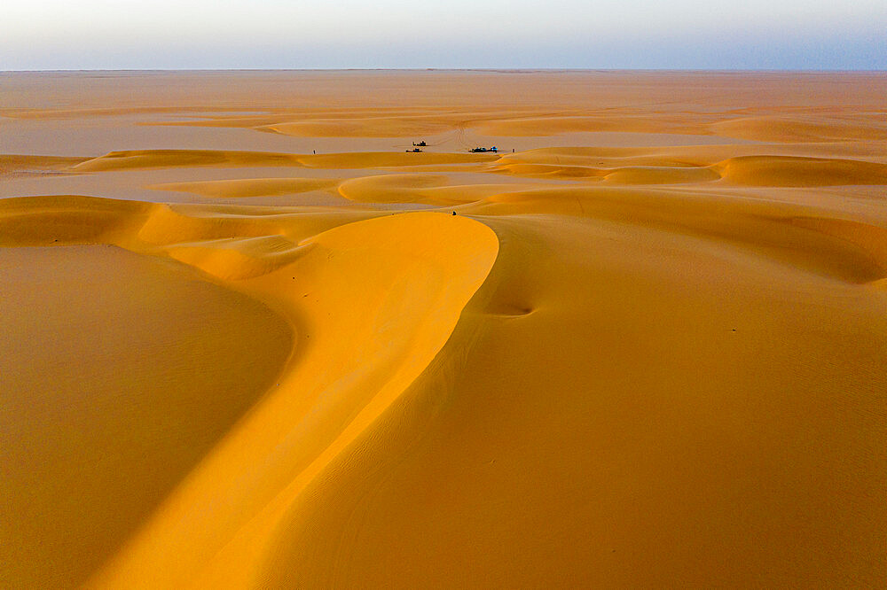 Aerials of sand dunes at sunset, Dirkou, Djado Plateau, Niger, West Africa, Africa