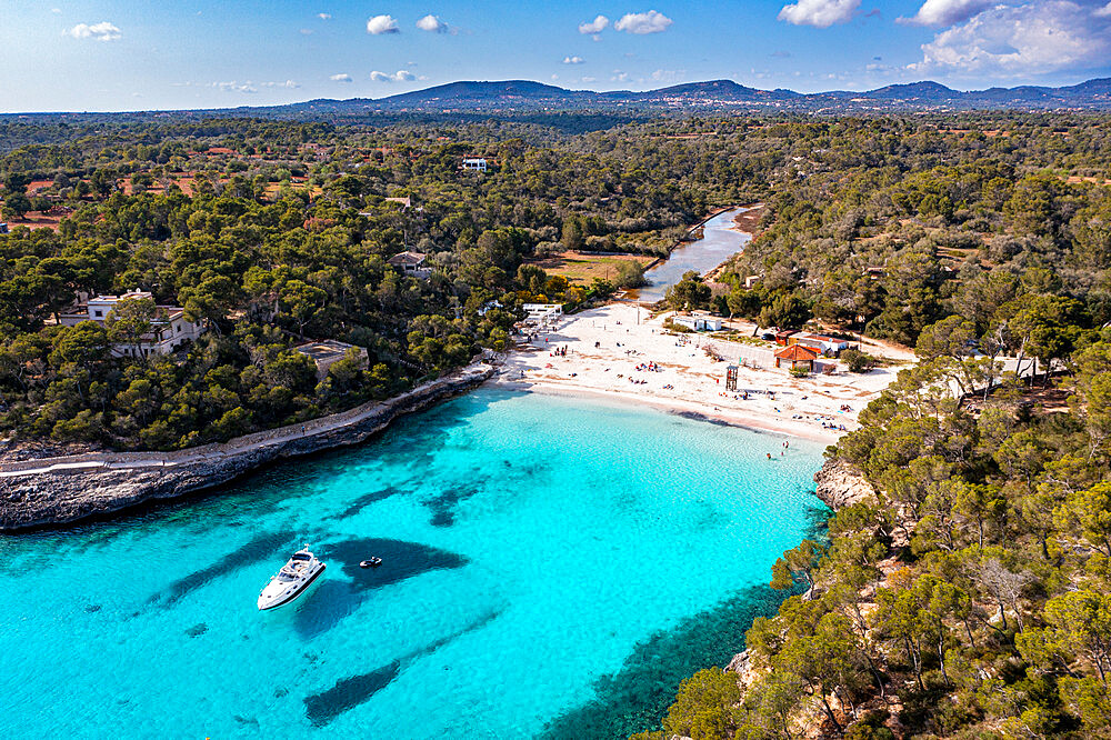 Aerial of Parc Natural de Mondrago, Mallorca (Majorca), Balearic Islands, Spain, Mediterranean, Europe