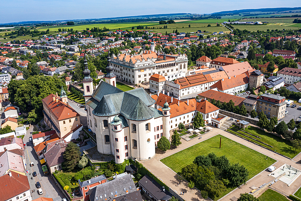 Aerial of the Renaissance chateau in Litomysl, UNESCO World Heritage Site, Czech Republic, Europe