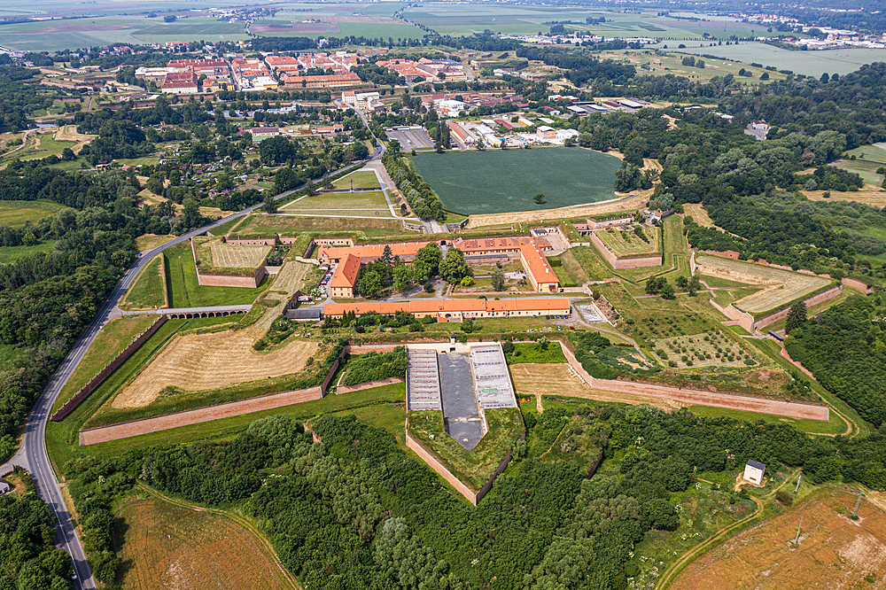 Aerial of the Fortress of Terezin, used by the Gestapo as a prison in World War 2, Czech Republic, Europe