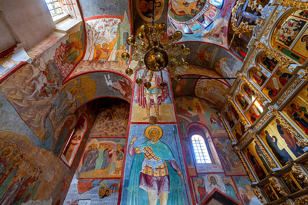 Icons on the wall of the Bogoroditse-Uspenskiy Sviyazhsky Monastery, Sviyazhsk, UNESCO World Heritage Site, Republic of Tatarstan, Russia, Europe