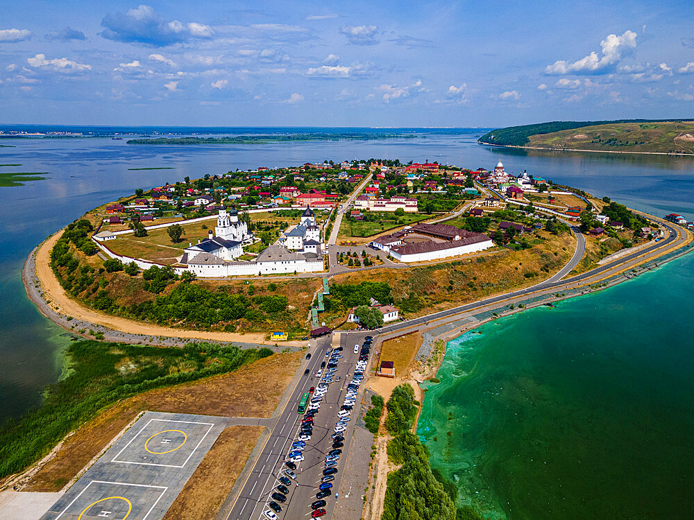 Aerial of Sviyazhsk, UNESCO World Heritage Site, Republic of Tatarstan, Russia, Europe