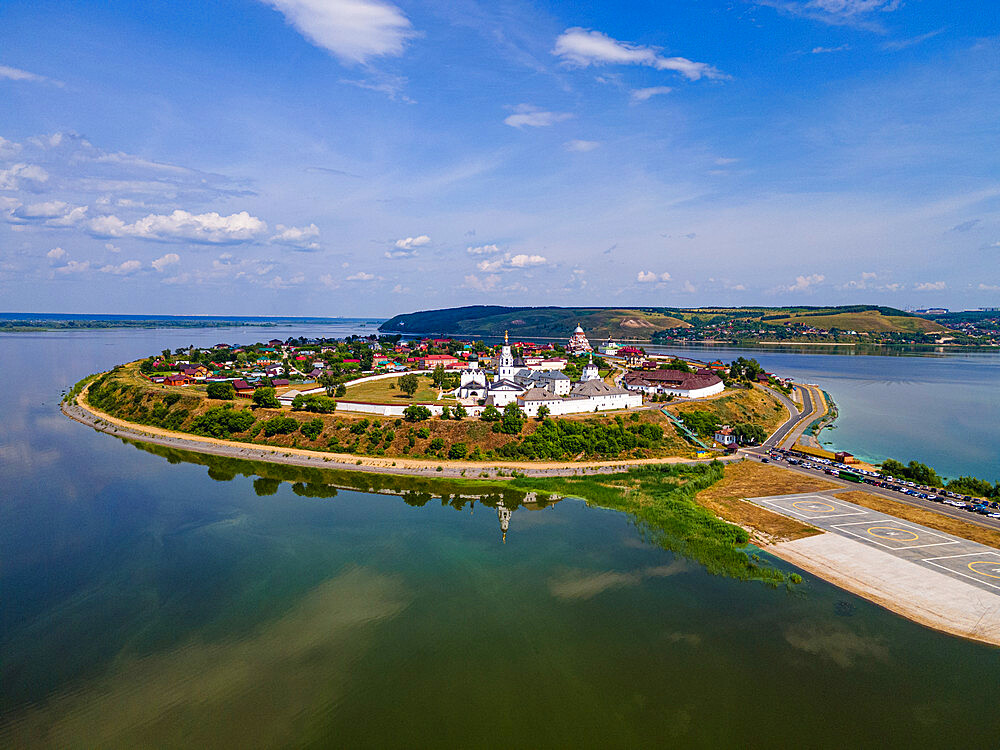 Aerial of Sviyazhsk, UNESCO World Heritage Site, Republic of Tatarstan, Russia, Europe