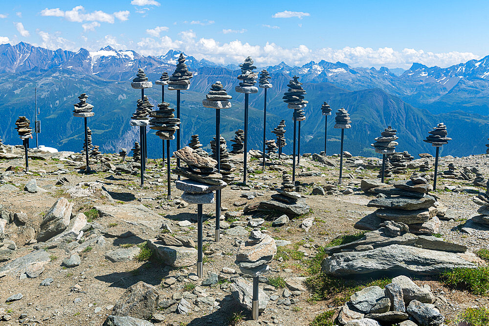 Stone collections, Great Altesch Glacier, UNESCO World Heritage Site, Bernese Alps, Switzerland, Europe