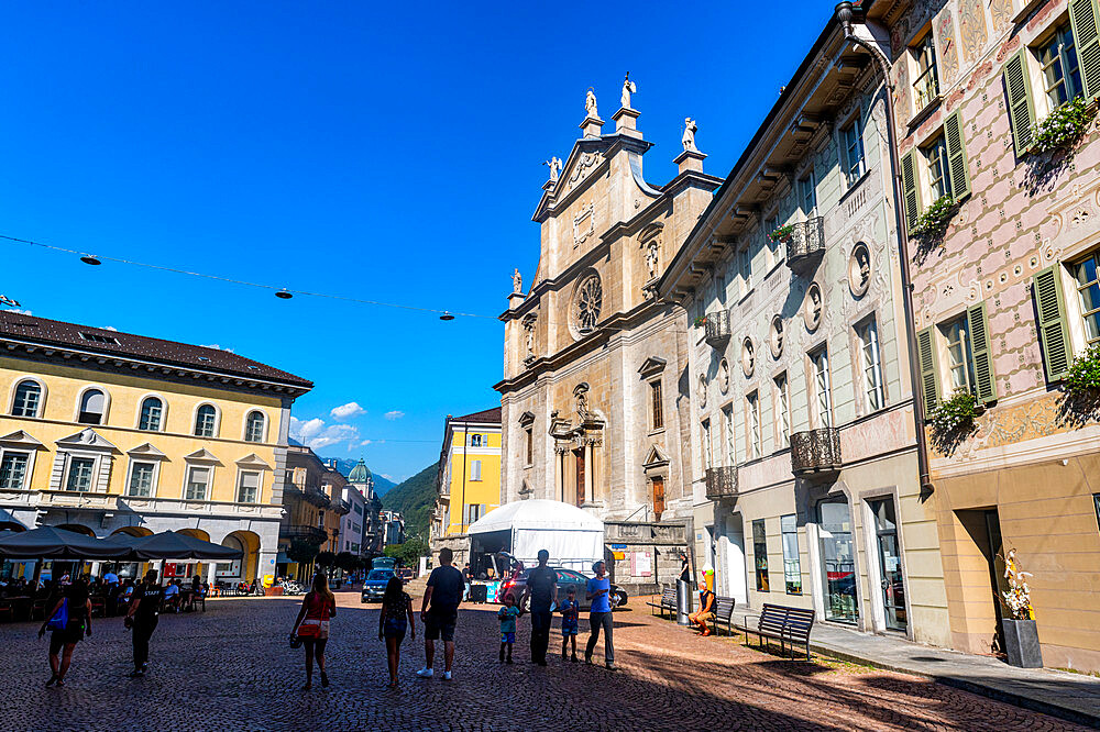 Downtown Bellinzona, UNESCO World Heritage Site, Three Castles of Bellinzona, Ticino, Switzerland, Europe