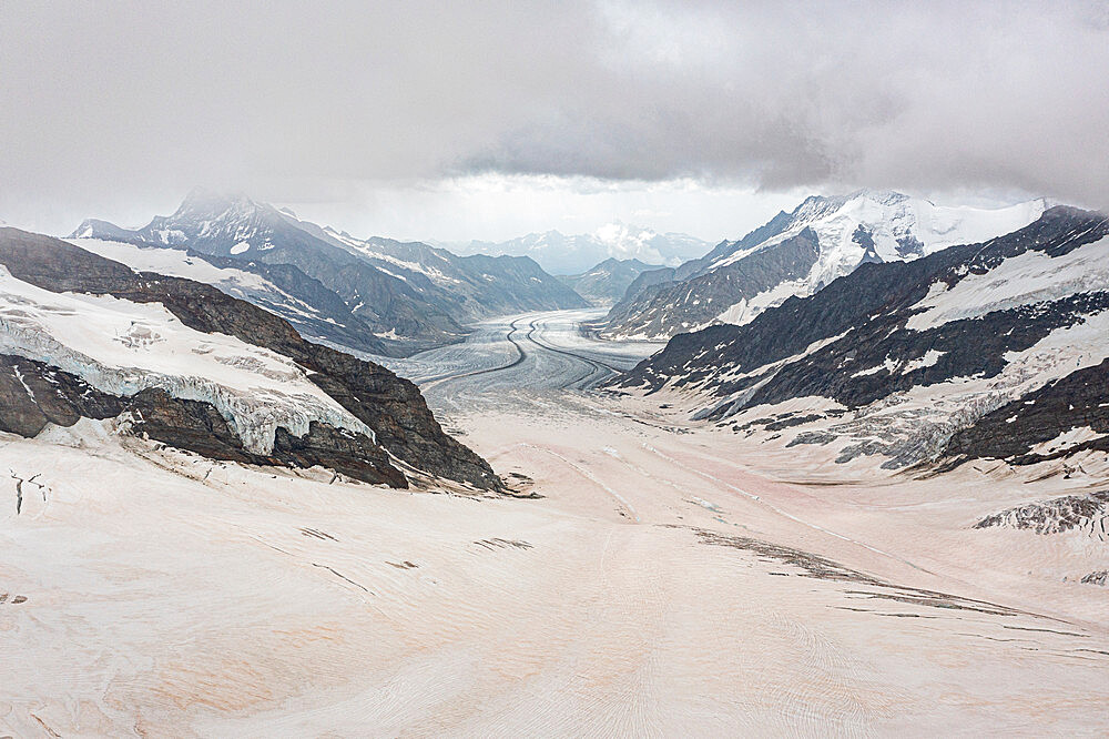 View over the Aletsch Glacier from the Jungfraujoch, Bernese Alps, Switzerland, Europe