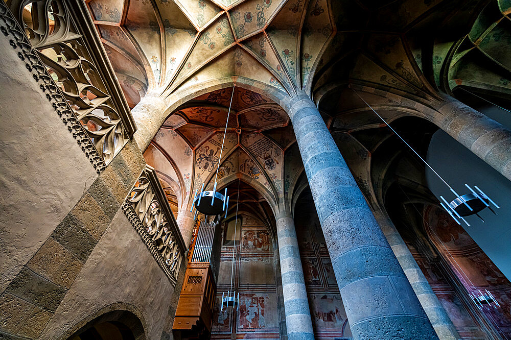 Interior of the Benedictine Convent of St. John in Mustair in the Swiss Alps, UNESCO World Heritage Site, Mustair, Switzerland, Europe