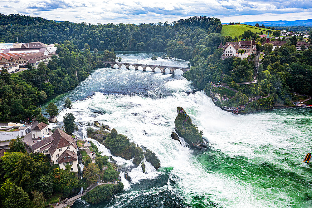 Aerial of the Rhine Falls, Schaffhausen, Switzerland, Europe