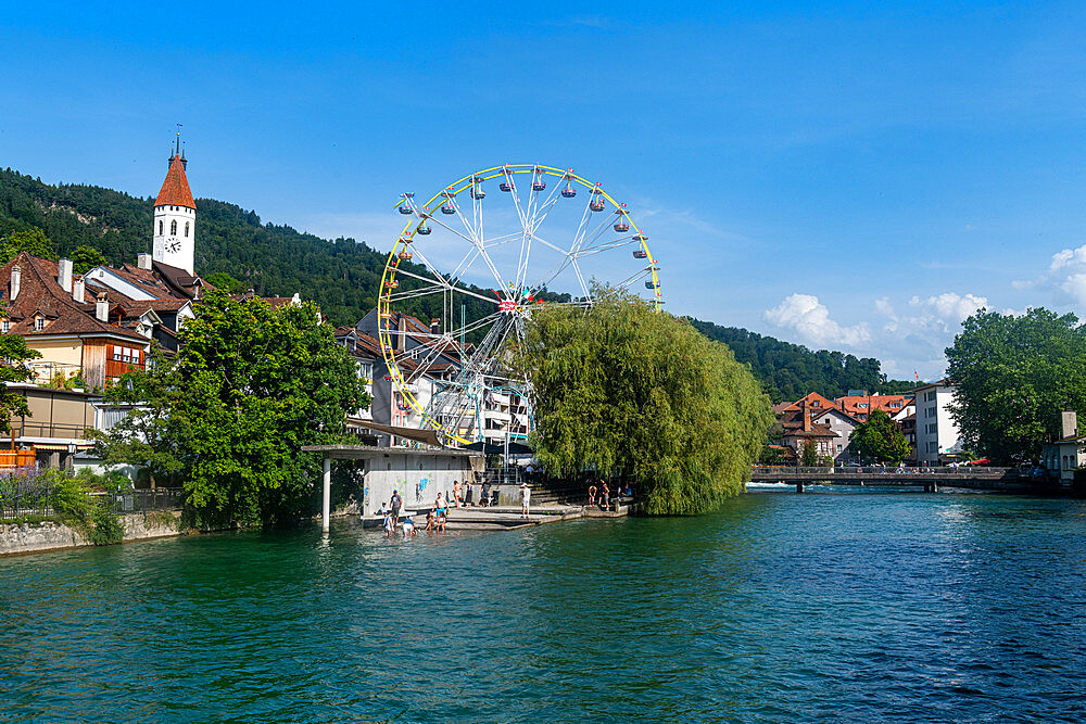 Aare River flowing through Thun, Canton of Bern, Switzerland, Europe