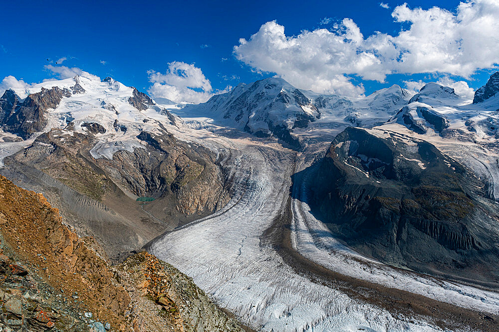 Mountains and Glacier on the Pennine Alps, Gornergrat, Zermatt, Valais, Switzerland, Europe