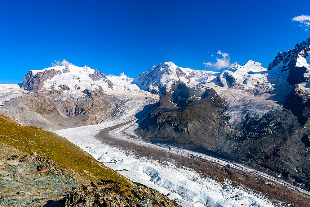 Mountains and Glacier on the Pennine Alps, Gornergrat, Zermatt, Valais, Switzerland, Europe