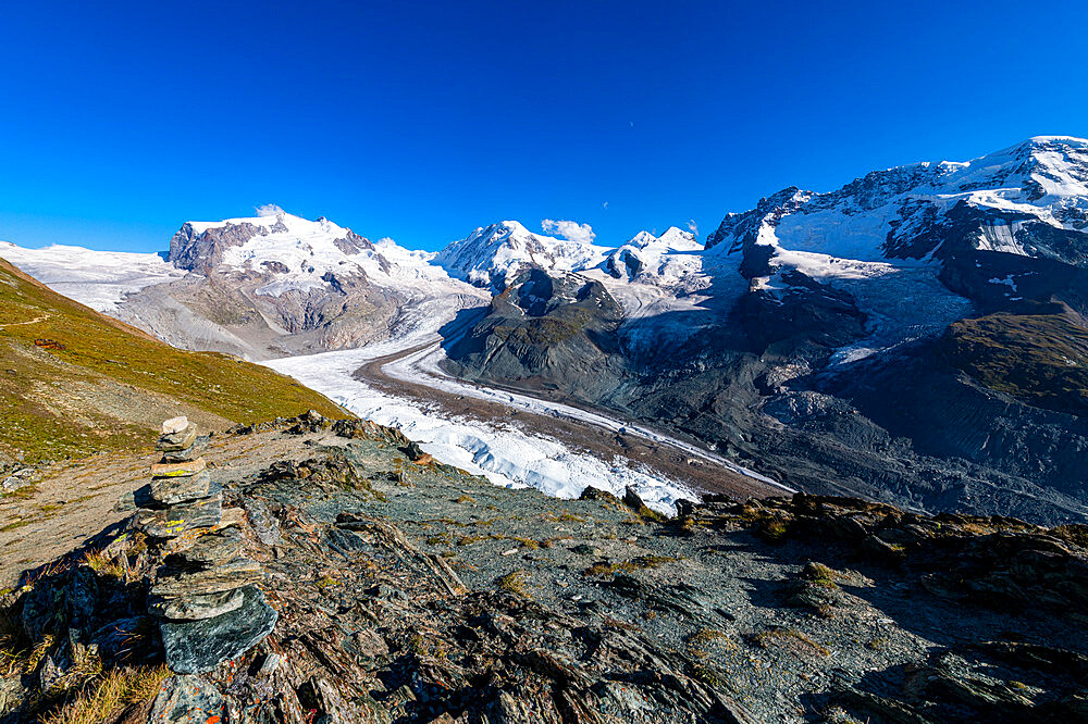 Mountains and Glacier on the Pennine Alps, Gornergrat, Zermatt, Valais, Switzerland, Europe