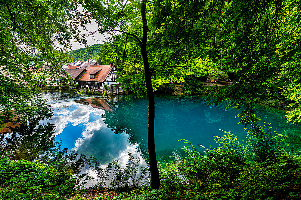 Blautopf, spring of the river Blau, Blaubeuren, Swabian Jura, Baden-Wurttemberg, Germany, Europe