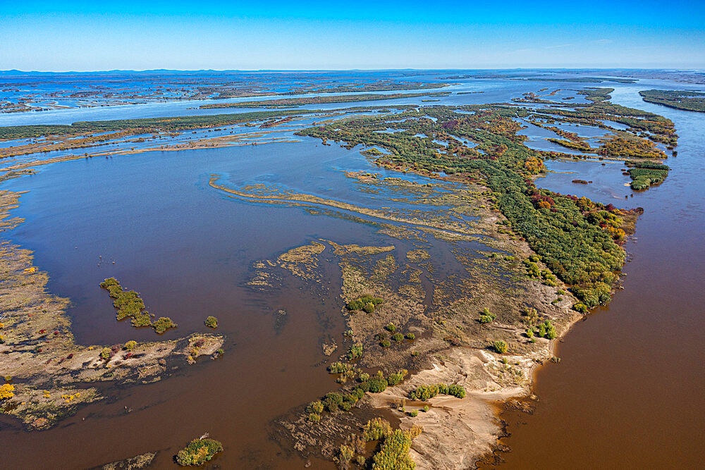 Aerial of the Amur river, Khabarovsk, Khabarovsk Krai, Russia, Eurasia