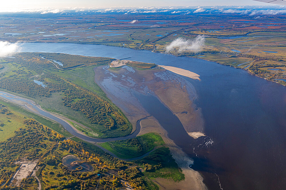 Aerial of the Ob River near Nizhnevartovsk, Khanty-Mansi Autonomous Okrug, Russia, Eurasia