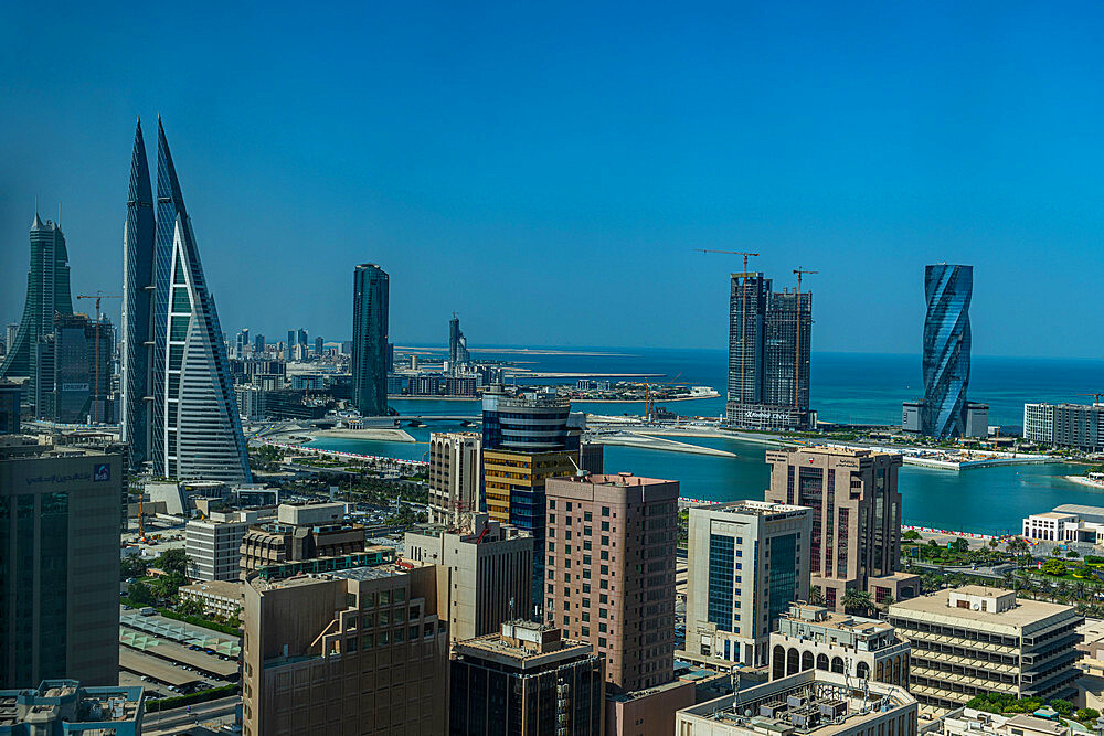 View over the high rise buildings and the United Tower, Manama, Kingdom of Bahrain, Middle East