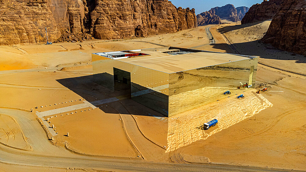 Aerial of the Maraya Concert Hall, Al Ula, Kingdom of Saudi Arabia, Middle East