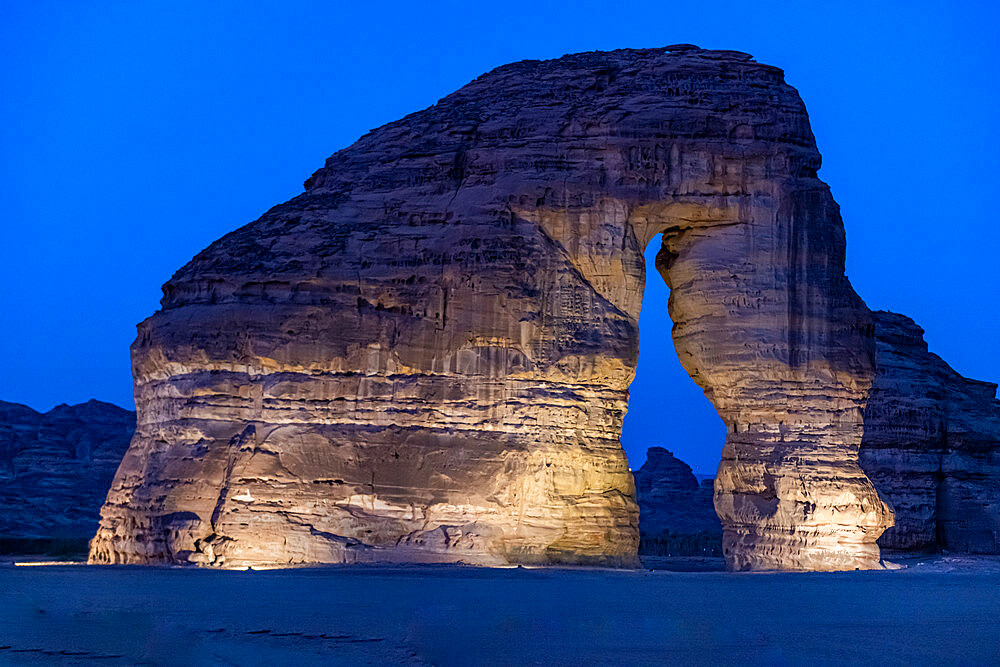 Night shot of the Elephant Rock, Al Ula, Kingdom of Saudi Arabia, Middle East