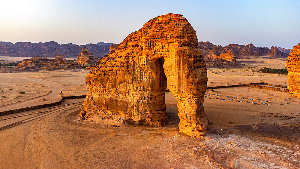 Aerial of the Elephant Rock, Al Ula, Kingdom of Saudi Arabia, Middle East