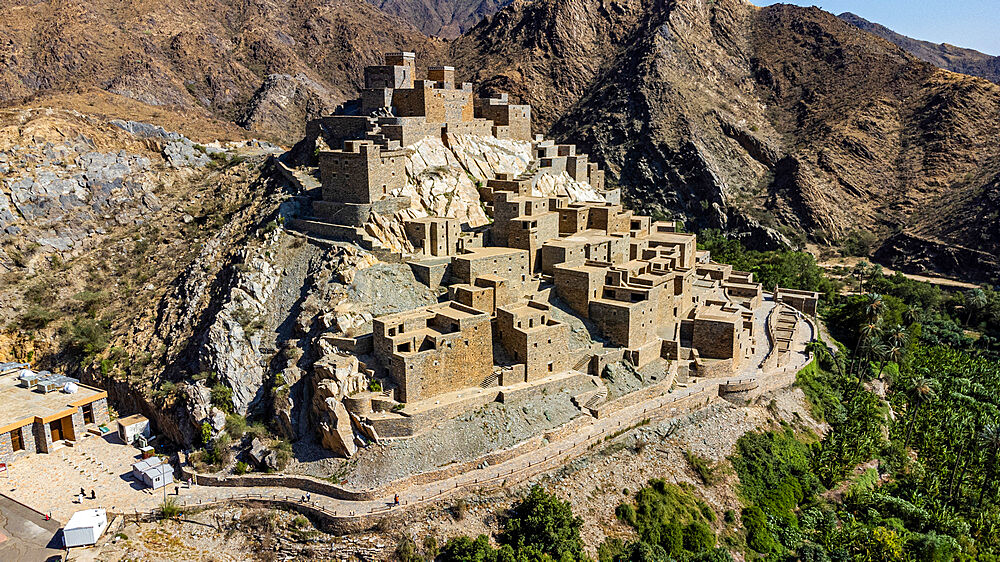 Aerial of Zee Al-Ayn (Thee Ain) historic mountain village, Kingdom of Saudi Arabia, Middle East