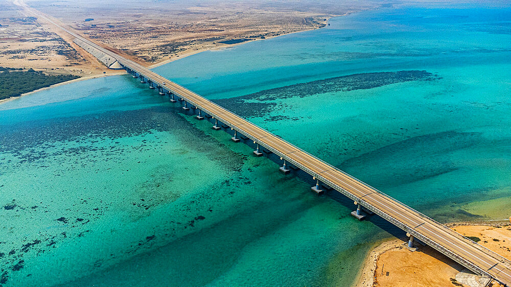 Aerial of the bridge linking the Farasan islands, Kingdom of Saudi Arabia, Middle East