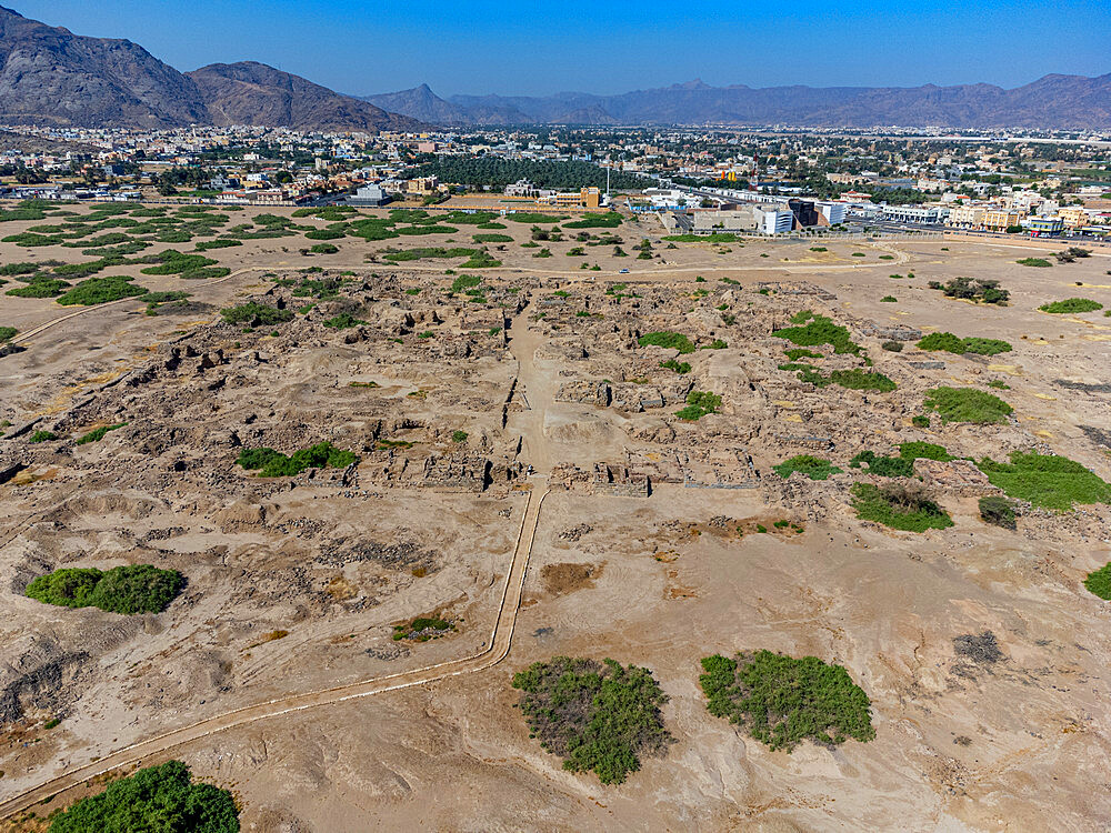 Aerial of Al Ukhdud Archaeological Site, Najran, Kingdom of Saudi Arabia, Middle East