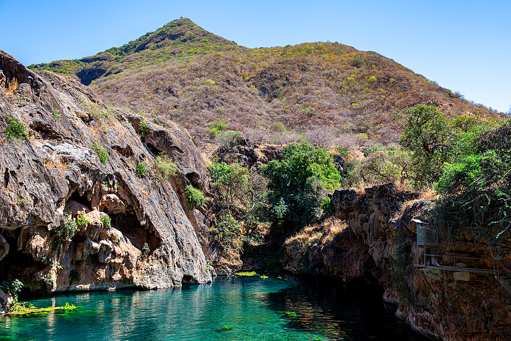 Turquoise water pools, Ain Sahlounout, Salalah, Oman, Middle East