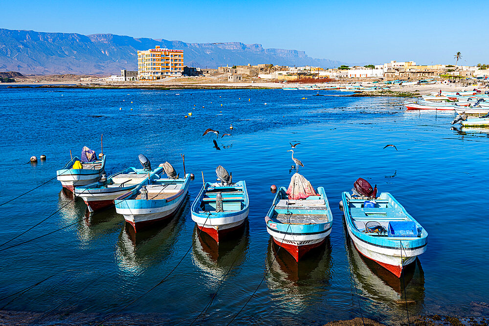 Fishing port of Mirbat with small fishing boats, Salalah, Oman, Middle East