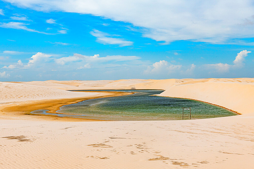 Lake in the sand dunes of Lencois Maranhenses National Park, Maranhao, Brazil, South America