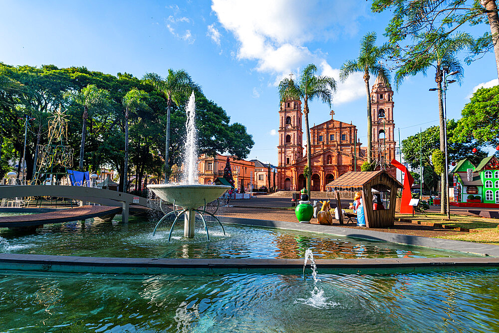 Square Pinheiro Machado in front of the Angelopolitan Cathedral, Santo Angelo, Rio Grande do Sul, Brazil, South America