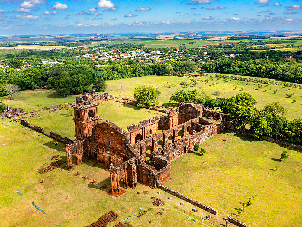 Aerial of the Ruins of Sao Miguel das Missoes, UNESCO World Heritage Site, Rio Grande do Sul, Brazil, South America