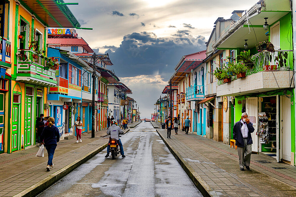 Colourful houses in Filandia, UNESCO World Heritage Site, Coffee Cultural Landscape, Quindio, Colombia, South America