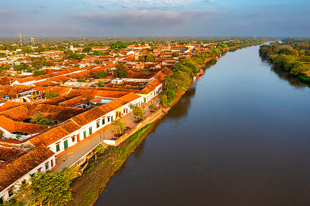 Aerial of Mompox, UNESCO World Heritage Site, Colombia, South America