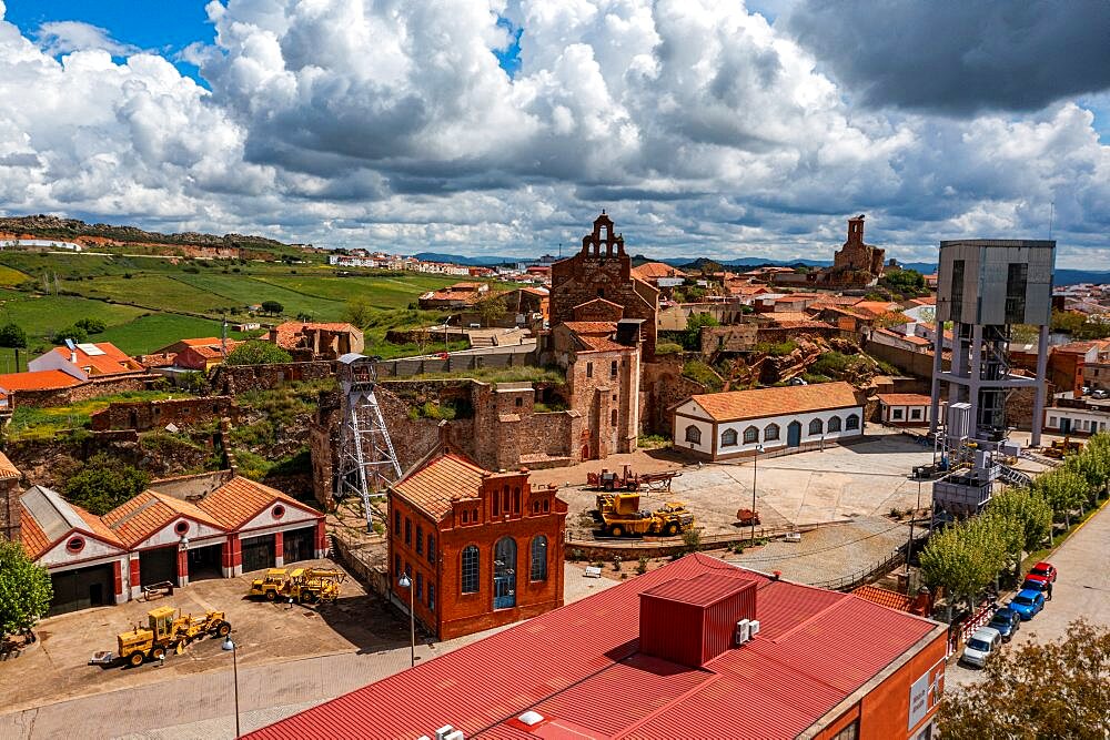 Aerial of the ancient mine, Unesco site Heritage of mercury, Almaden, Castile-La Mancha, Spain