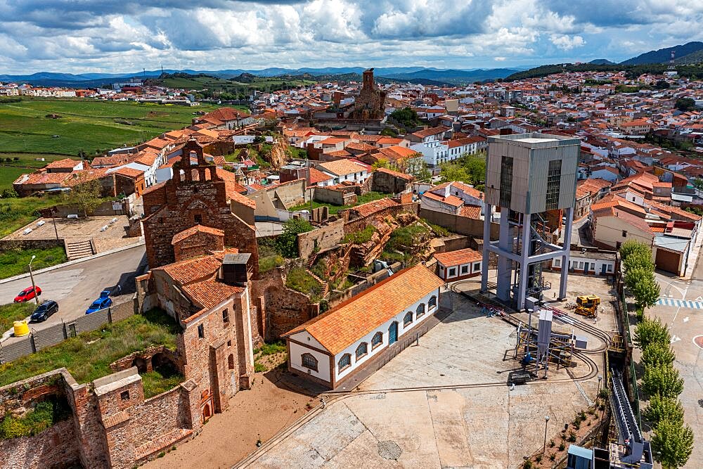 Aerial of the ancient mine, Unesco site Heritage of mercury, Almaden, Castile-La Mancha, Spain