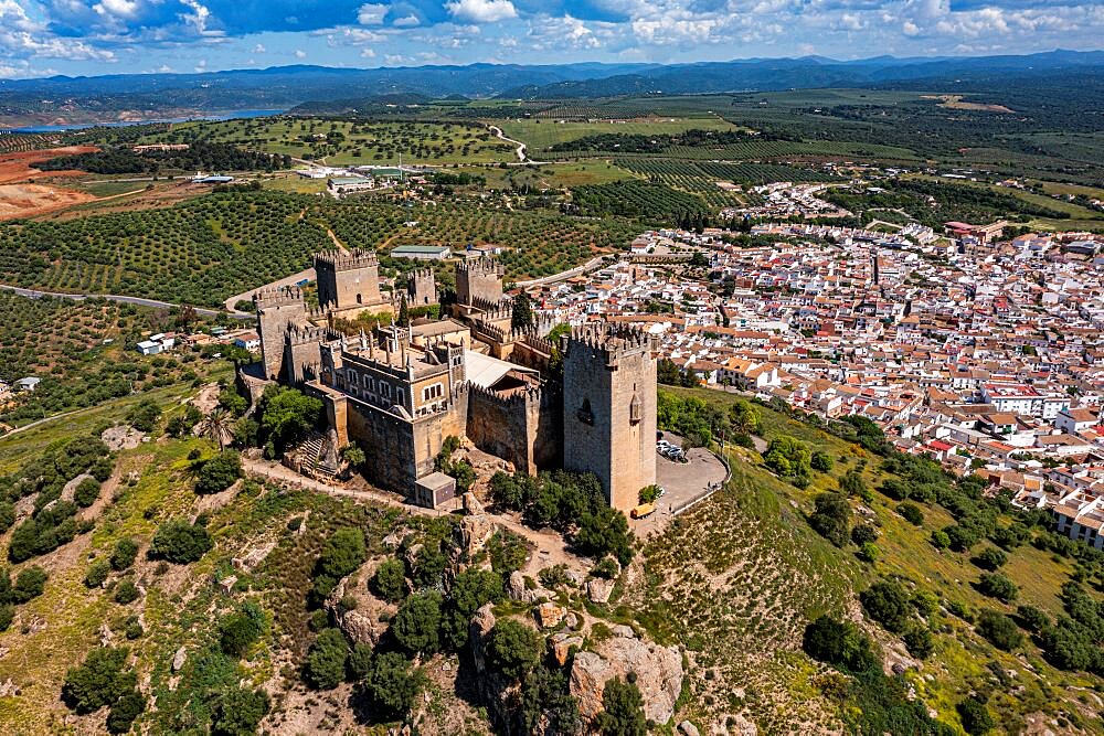 Aerial of the Castle of Almodovar del Rio, Andalusia, Spain