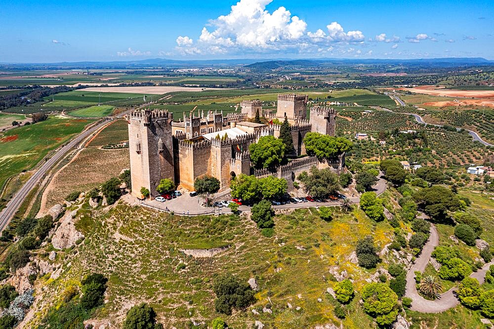 Aerial of the Castle of Almodovar del Rio, Andalusia, Spain